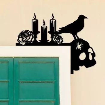 Хэллоуин Металлическая дверная рама Украшение Черная кошка Ведьма Тыква Паутина Призрак Силуэт E