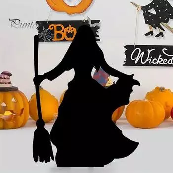 Хэллоуин Металлический силуэт ведьмы Украшение Черная ведьма Железный стол Знак Внутренний Открытый Сад Домашний Офис Украшение рабочего стола Орнамент C