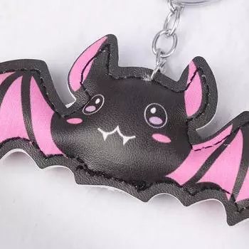 Хэллоуин милый розовый кожаный брелок с летучей мышью для женщин, мужчин и девочек, милый брелок с летучей мышью, держатель для ключей