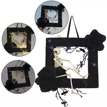 Хэллоуин многофункциональный страшный череп венок украшение двери жуткий светодиод для передней стены висит наружное украшение на Хэллоуин Other чёрный