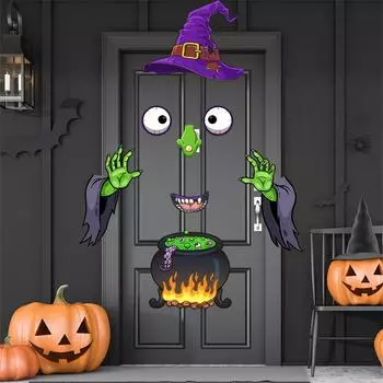 Хэллоуин Монстры Лицо Уличное Украшение С Глазами Клыки Ноздри Гаражные Двери Арка Вход Украшения Для Автомобиля 1 мл One Size