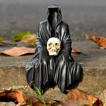 Хэллоуин Мрачный Жнец Фигурка Жуткий Черный Мантия Смерти Призрак Статуя Смолы Скульптура Внутреннее Домашнее Офисное Украшение Рабочего Стола Орнамент Подарок На Фестиваль
