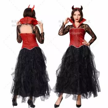 Хэллоуин Мрачный Жнец Муза Ведьма Демон Вампир Униформа Длинное Платье Красное Платье Бал Вечеринка M