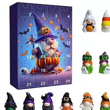 Хэллоуин Мультфильм Гном Календарь обратного отсчета Фигурки Гномов Календарь обратного отсчета Куклы-гномы Календарь Подарочная коробка Подарок для мальчиков и девочек 10.24x7.09x2.36inch
