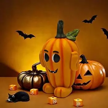Хэллоуин мультфильм тыква статуэтка смоляная жуткая оранжевая тыква статуя скульптура домашний офис книжная полка настольное украшение украшение для вечеринки pumpkin