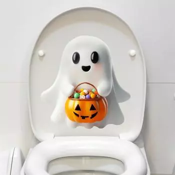 Хэллоуин Мультяшная Конфета Тыква Наклейка на Унитаз, Наклейка на Стену для Украшения Ванной Комнаты и Дома One Size