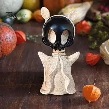 Хэллоуин мультяшный череп призрак фигурка жуткий призрак смоляная статуя скульптура для дома и улицы домашний офис настольное украшение орнамент черный белый