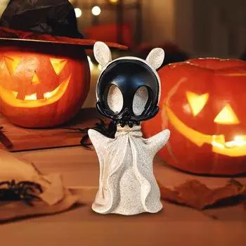 Хэллоуин мультяшный череп призрак фигурка жуткий призрак смоляная статуя скульптура для дома и улицы домашний офис настольное украшение орнамент черный белый