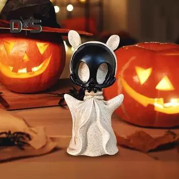 Хэллоуин мультяшный череп призрак фигурка жуткий призрак смоляная статуя скульптура для дома и улицы домашний офис настольное украшение орнамент черный белый