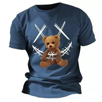 Хэллоуин Мужская графическая рубашка с принтом медведя Дизайнерская базовая повседневная футболка на открытом воздухе Повседневные виды спорта Черный Синий Темно-зеленый с коротким рукавом с круглым вырезом Тедди Хлопок S