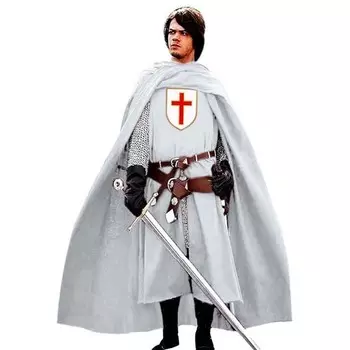 Хэллоуин мужской средневековый летин крест тамплиер рыцарь вышивка плащ туника костюмы шапка с капюшоном плащ косплей костюм Ренессанс S синий