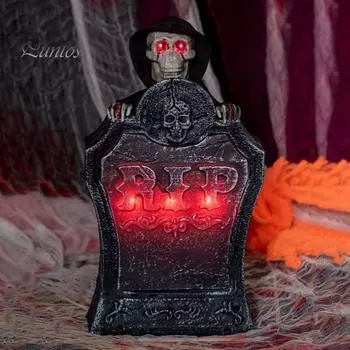 Хэллоуин Надгробие Украшение Освещенное Надгробие с Жутким Голосом Жуткий Реалистичный Световой Череп Орнамент для Хэллоуина Декор Двора чёрный