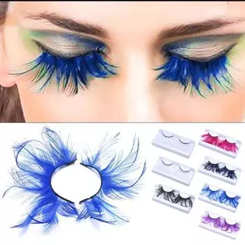 Хэллоуин Накладные ресницы Зеленые ресницы Наращивание перьев Ресницы Перья Накладные ресницы Удлиненные