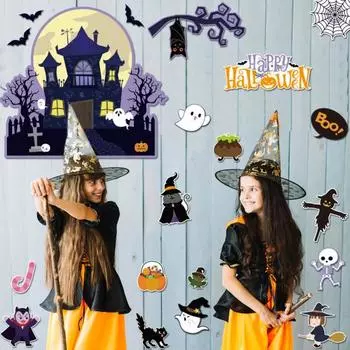Хэллоуин наклейки для детей HD печать летучая мышь паук замок ужасов тыква наклейки для доски Хэллоуин вечеринка макет реквизит