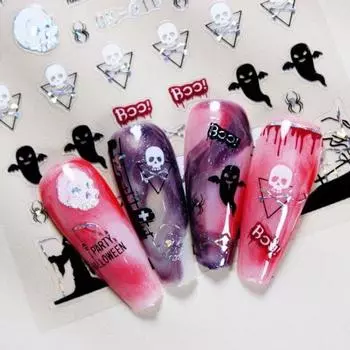 Хэллоуин наклейки для дизайна ногтей мультфильм тыква шляпа ведьмы паук призрак черный кот череп узор ногтей DIY наклейка вечерние сувениры B