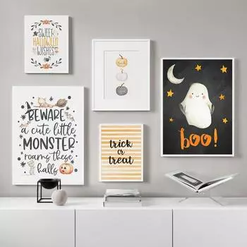 Хэллоуин настенный художественный плакат с принтом тыквы мультфильм милый череп призрак цитата холст картина картина для детей гостиная домашний декор A4 21x30cm No Frame