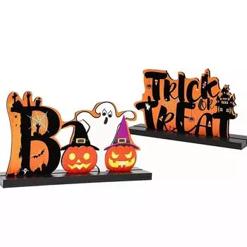 Хэллоуин Настольная подставка с буквами Деревянная печатная тыква Украшение One Size