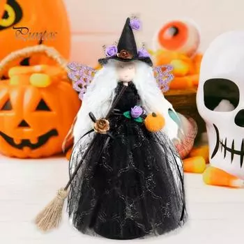 Хэллоуин настольное украшение черная плюшевая кукла ведьма украшение ручной работы тыква ведьма бабочка фигурка для домашнего декора вечеринки 30cm чёрный