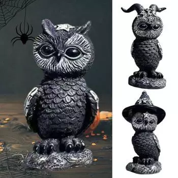 Хэллоуин Ночная Сова Фигурка Ведьмина Шляпа Ведьма Рог Статуэтка Совы Смола Птица Скульптура В помещении На Открытом Воздухе A