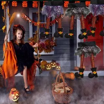 Хэллоуин Ноги злой ведьмы Украшение Дверь Дерево Подвесные Длинные Ноги ведьмы Украшение Дом с привидениями Сад Хэллоуин Декор Реквизит