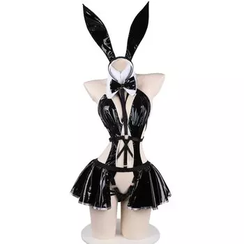 Хэллоуин Обратный Кролик Сексуальная Девушка Кролик Эротическая Тренировка Милый Милый Соблазн Экстремальный Маленький Дьявол Трико Высокие Ноги PU Кожа Moe Нижнее Белье Кролик Горничная