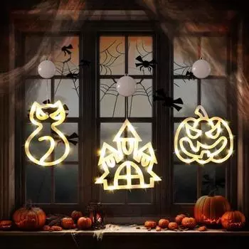 Хэллоуин оконное украшение на батарейках тыквенный замок надгробие Хэллоуин огни с I