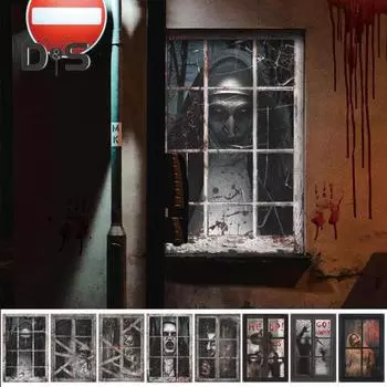 Хэллоуин оконный плакат ужасный складной домашний офис дом с привидениями оконное стекло дверная крышка украшение тканевая роспись фестивальные праздничные атрибуты D