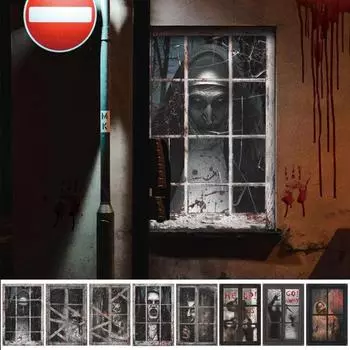 Хэллоуин оконный плакат ужасный складной домашний офис дом с привидениями оконное стекло дверная крышка украшение тканевая роспись фестивальные праздничные атрибуты D