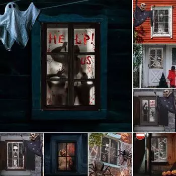 Хэллоуин оконный постер ужасный складной домашний офис дом с привидениями оконное стекло дверная крышка украшение тканевая картина фестиваль D