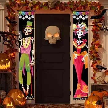Хэллоуин Освещенные крыльца Знаки Баннеры Украшения Внутренние Dia De Los Muertos День мертвых Наружные Стены Двери Дуплет Декор A