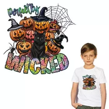 Хэллоуин патчи с изображением кота принт на одежде паутина термопресс аппликации Parches Ropa Diy нашивки для одежды Perfectly Wicked