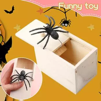 Хэллоуин Паук Испуганный Деревянный Ящик Игрушка-розыгрыш Смешной Паук-трюк 1pc