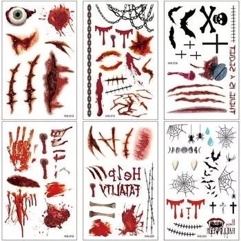 Хэллоуин паук шрам смешной розыгрыш имитация временная одноразовая татуировка наклейка 12*19CM
