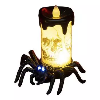 Хэллоуин Паук Свеча Лампа Беспламенная Череп Паук Свеча Свет Страшный Светящийся Светодиодная Свеча Настольное Украшение для Украшений на Вечеринку Хэллоуин чёрный