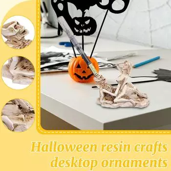 Хэллоуин Персонализированный Креативный Черепа И Девушка Забавный Держатель для Ручек Подставка Смола Поделки Настольное Украшение One Size