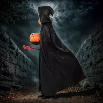 Хэллоуин Плащ Черный С Капюшоном Средневековый Волшебник Косплей Костюм Хэллоуин Взрослые Дети Мантия Выступления Плащ 90cm чёрный