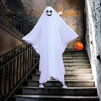 Хэллоуин Плащ Костюм Белый Жуткий Плащ, Плащ Детский Жуткий Выпрашивание сладостей S белый