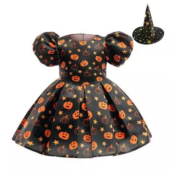 Хэллоуин Платье для девочек с принтом Платье для ролевой игры Ведьмы Косплей Костюм Маскарадный костюм 100 чёрный