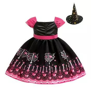 Хэллоуин Платье для девочек с принтом Платье для ролевой игры Ведьмы Косплей Костюм Маскарадный костюм 100