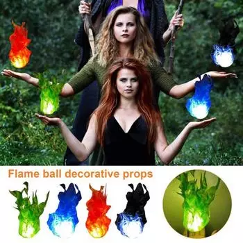 Хэллоуин плавающий огненный шар искусственное пламя плавающий светодиодный шар реквизит освещенный огненный шар декор чёрный
