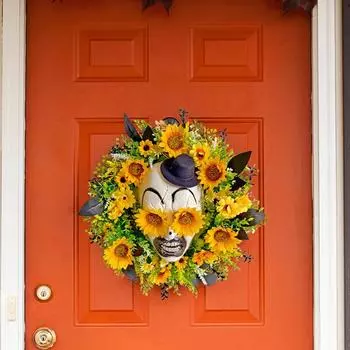 Хэллоуин Подсолнух Призрачное Лицо Гирлянда Ужасов Дверной Подвесной Фестивальный Двор Искусственный Цветочный Венок Украшение Хэллоуина