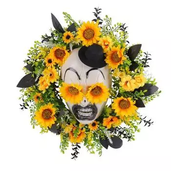Хэллоуин Подсолнух Призрачное Лицо Гирлянда Ужасов Дверной Подвесной Фестивальный Двор Искусственный Цветочный Венок Украшение Хэллоуина