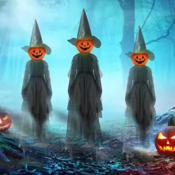 Хэллоуин Подсвеченное украшение Ведьмы Кричащая Стоящая Ведьма Знак Двора с Колом