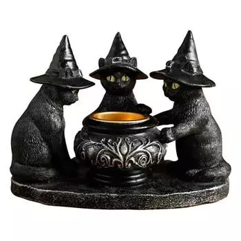 Хэллоуин Подсвечник Черные Коты Готический Полимерный Кот в Шляпе Ведьмы Статуэтка Чайный