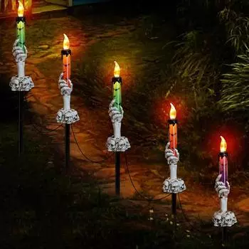 Хэллоуин Подсвечники в форме скелета, держатель для свечей, наземный колышек, светодиодный светильник на солнечной батарее, украшение для крыльца в саду A