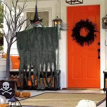 Хэллоуин Подвесное Украшение ,Летающая в шляпах, Аксессуар для создания праздничной сцены, Пранк, Светящаяся ведьма зелёный