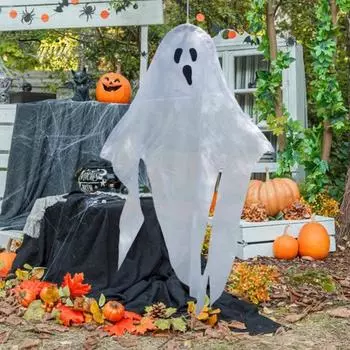 Хэллоуин подвесное украшение-призрак, наружное большое летающее белое привидение для входной двери, крыльца, дерева, камина, декор для вечеринки белый
