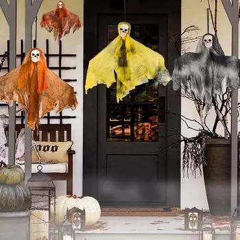 Хэллоуин Подвесной Призрачный Череп Украшение для вечеринки на Хэллоуин Дом с привидениями Скелет Реквизит оранжевый