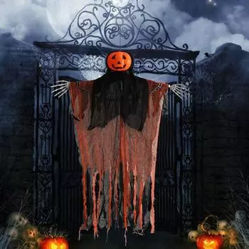 Хэллоуин Подвесной Призрак Украшение Страшная Тыква Голова Скелет Рука Длинные Волосы Призрак для Дома Офис Дом с Привидениями Сад оранжевый