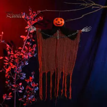 Хэллоуин Подвесной Призрак Украшение Страшная Тыква Голова Скелет Рука Длинные Волосы Призрак для Дома Офис Дом с Привидениями Сад оранжевый